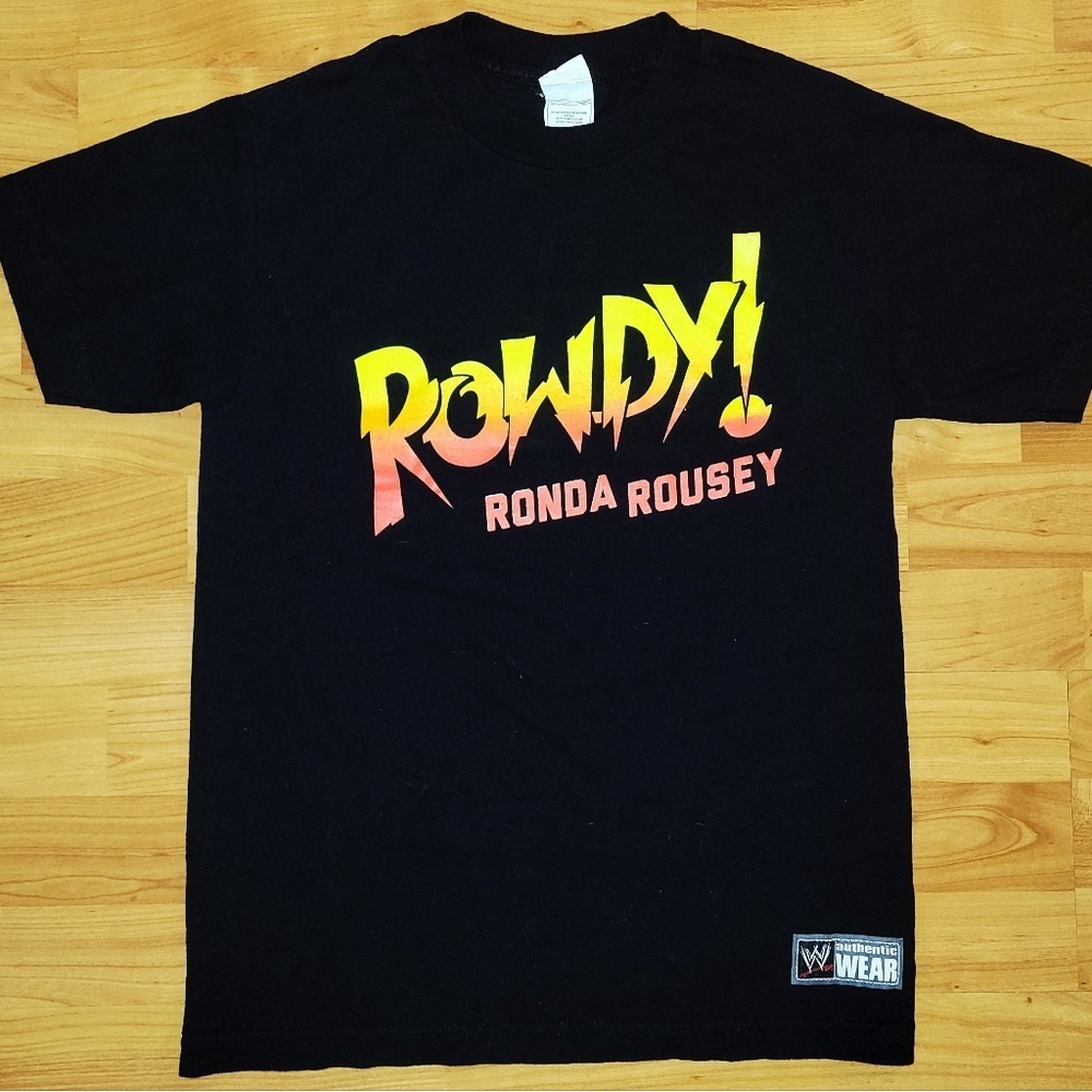 WWE Rowdy! Ronda Rousey SMALL Black Wrestling Graphic Tee In Cool Vibant Colors